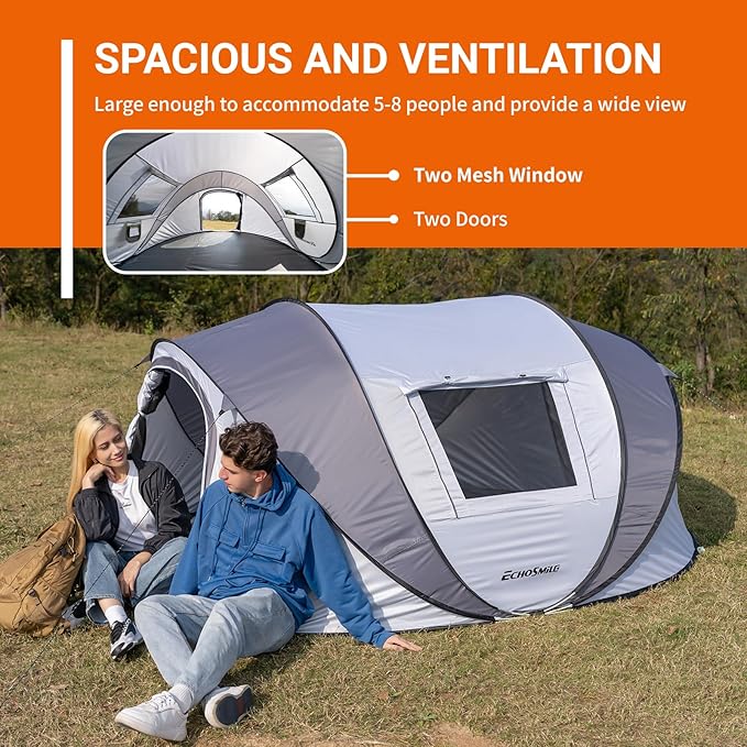 EchoSmile Pop Up Camping Tent, 2/4/6 Person Easy Setup Tent, Water Resistant Dome, Portable with Carry Bag