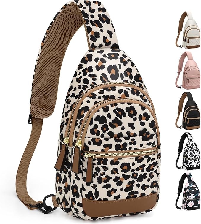 Capolo Sling Bag for Women Men Waterproof Crossbody Bags for Women Trendy Casual Fanny Pack with Convertible Shoulder Strap Chest Bag for Travel Hiking(Leopard, Medium)
