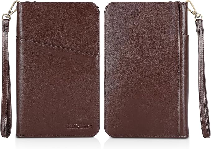 Polare Full Grain Leather Passport Holder Cover Case for Men and Women RFID Blocking Family Travel Wallet Holds 6 Passports