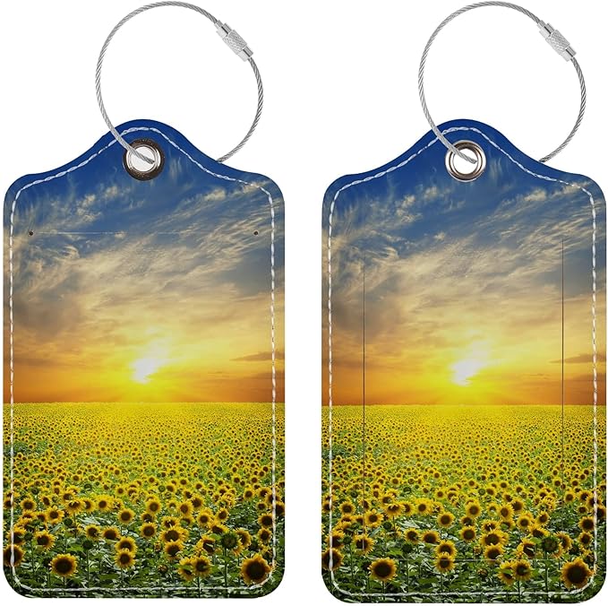 Luggage Tags for Suitcases, 2 Pack Cute PU Leather Suitcase Tag Identifiers TSA Approved with Stainless Steel Loop and Address Card for Baggage Tag for Travel Essentials Sunflowers, by Chelmon