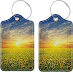 Luggage Tags for Suitcases, 2 Pack Cute PU Leather Suitcase Tag Identifiers TSA Approved with Stainless Steel Loop and Address Card for Baggage Tag for Travel Essentials Sunflowers, by Chelmon