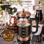 YMMIND 34 Ounce French Press Coffee Maker Copper Stainless Steel Coffee Press, with 4-Level Filter System, Heat Resistant Thickness Borosilicate Glass, BPA-Free Brewed Coffee Pot for Camping Gifts