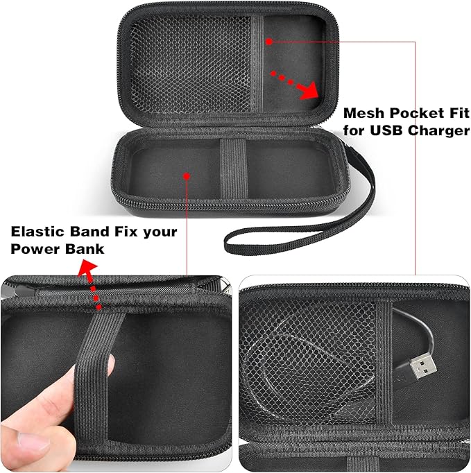 Case Compatible with INIU 10000mAh / for Anker 313 / for Apple MagSafe Portable Charger, Hard Travel Power Bank Battery Pack Storage Bag Fits for USB C and Accessories (Box Only) - Black