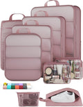 Veken 9/11 Set Compression Packing Cubes for Travel Essentials,Compressible Expandable Large Luggage Organizer Bags for Clothing,Durable Space Saver Storage Bags with Toiletry Bags(Light Coral)
