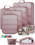 Veken 9/11 Set Compression Packing Cubes for Travel Essentials,Compressible Expandable Large Luggage Organizer Bags for Clothing,Durable Space Saver Storage Bags with Toiletry Bags(Light Coral)