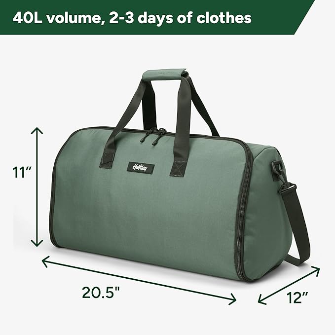 Halfday Convertible 2-in-1 Garment Duffel Weekender Bag 40L: Wrinkle-Free Travel (Hanging Suit Compartment, Shoe Pockets, Trolley Sleeve), Durable & Water-Resistant Carry-on, Cactus