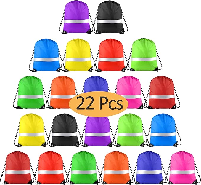 KUUQA 22 Pcs Drawstring Backpack Bag Bulk Reflective Backpack String Bags Cinch Sack Backpack for Team Yoga Sport Gym Traveling (11 Colors)