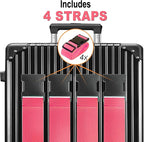 Luggage Straps for Suitcases TSA Approved Travel Belt 4 Pack by Chelmon (Rose Red)