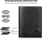 Polare Slim RFID Blocking Leather Passport Holder Travel Bifold Wallet For Men (Black with AirTag Holder)