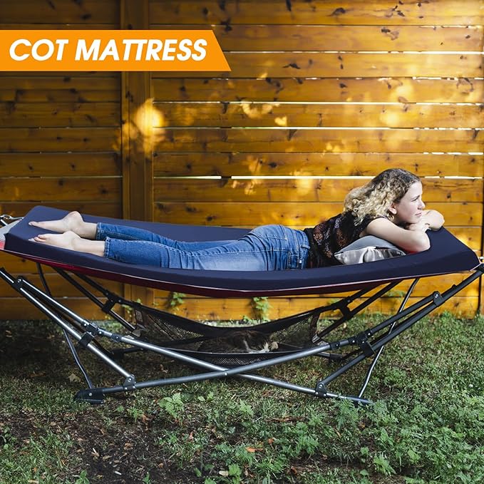 CYMULA Camping Cot Mattress 2in Memory Foam Sleeping Pad,Soft Warm Non-Slip Camping Mattress Topper with Retaining for Adults,Portable Roll up Pad for Travel（only Mattress）