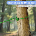 Portable Travel Clothesline,Adjustable Elastic Stretch Line with 12pcs Clothes Clips,for RV Outdoor and Indoor Camping Accessories (Green)