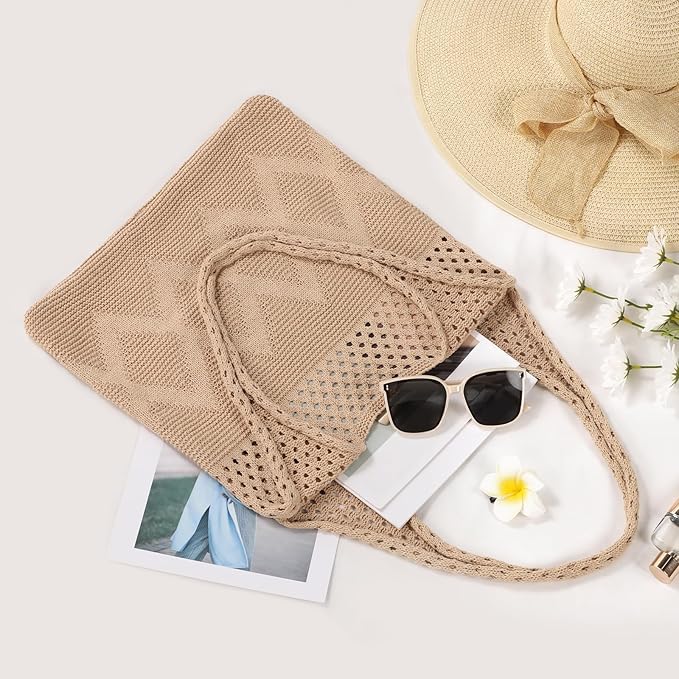 WantGor Crochet Bags, Beach Mesh Tote Bag Womens Shoulder Shopping Handbag Casual Travel Totes Bag Foldable Hobo Bags