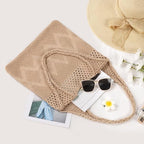 WantGor Crochet Bags, Beach Mesh Tote Bag Womens Shoulder Shopping Handbag Casual Travel Totes Bag Foldable Hobo Bags