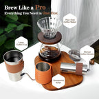 LHS Pour Over Coffee Maker Set - All in One Pour Over Coffee Kit, Travel Pour Over Coffee Dripper, Manual Coffee Maker Set Grinder Brewer Dripper and Cup Set, Anniversary Birthday Gift Sets