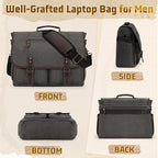 RAINSMORE Mens Messenger Bag 17-17.3 Inch Vintage Canvas Briefcase Water-resistant Large Computer Laptop Bag Rugged Satchel Shoulder Bag for Work Travel, Bookbag for College