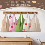 Premillow Crochet Beach Tote Bags, Stylish Mesh Beach Bags Shoulder Bag for Women, Cute Summer Vacation Boho Tote Bag
