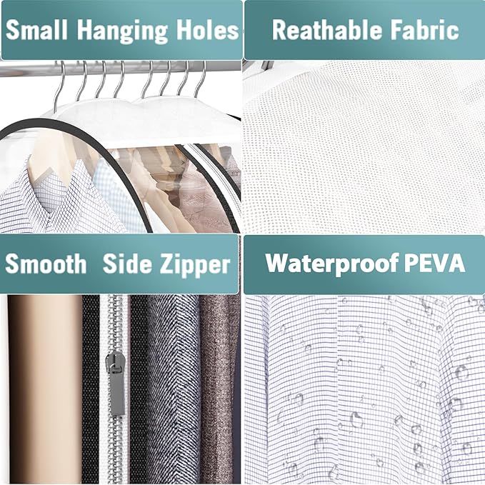 Liuoud Clear Garment Bags for Hanging Clothes10” Gusseted, Suit Bags for Closet Storage, Hanging Plastic Clothes Cover for Coat, Dress, Fur, Shirt, 2 Pack, 40” Long