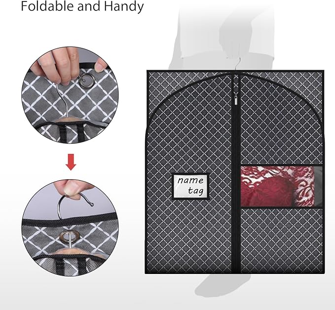 Univivi 60 Inch Lightweight Garment Bag for Hanging Clothes, Full Zipper Dress Bags for Gowns Dress Cover with Clear Window and ID Card Holder for Suits, Long Dress, Coats, 10 Pack, Black