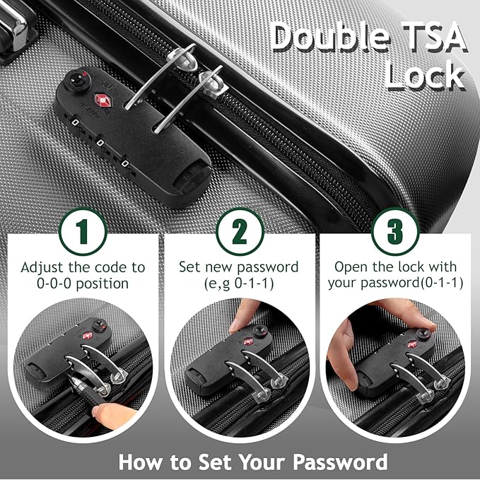 3 Piece Luggage Sets, Lightweight ABS Suitcase with 4 Spinner Wheels ＆ TSA Locks, Hardside Carry On Luggage Durable Suitcase Set for Family Travel Business - Dark Grey, 20/24/28