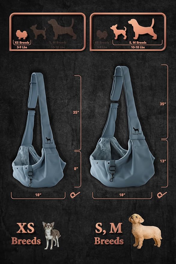Noah & Paw Dog Sling Carrier for Small Dogs 5-18lb, Dog Sling for Small Dogs and Cats, Dog Carrier with Adjustable Padded Strap, Premium Twill, Lined with Fur, Double Safety Feature, Machine Washable