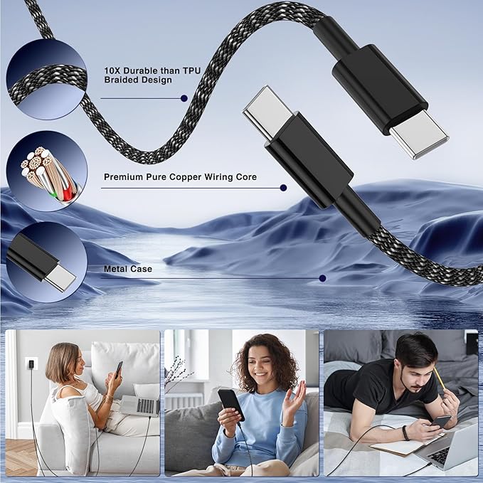 65W Super Fast Charger Type C for Samsung,3 Port 100W Quick Charging 3.0 USB C Block & 3/6/10/10FT Braided Type C Cord for Samsung Galaxy S26 Ultra/S26/S25 Ultra/iPhone 17 Pro/MacBook Pro/Air-Pink