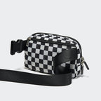 Pander Two Way Zipper Fanny Pack Nylon Everywhere Belt Bag for Women, Water Repellent Waist Packs, Crossbody Bags with Adjustable Strap (Checkered Black)