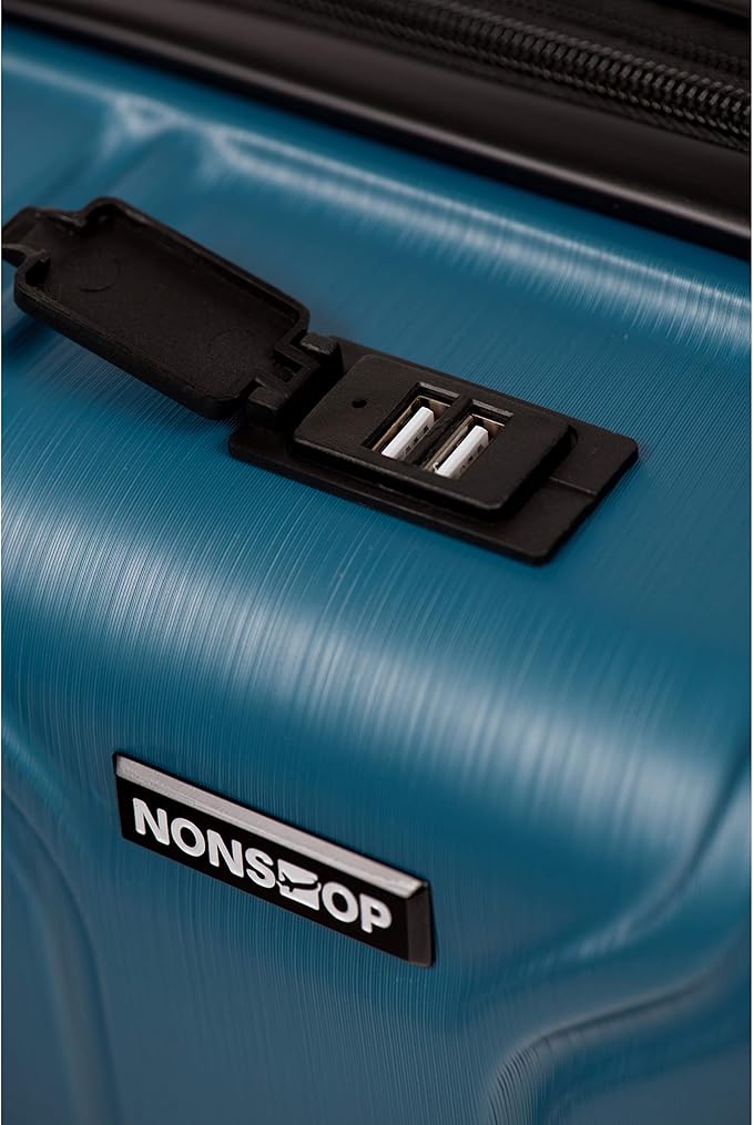 NONSTOP NEW YORK Luggage Expandable Spinner Wheels hard side shell Travel Suitcase Lightweight, TSA Lock, Double USB Port (Teal, Carry-On 20-Inch)