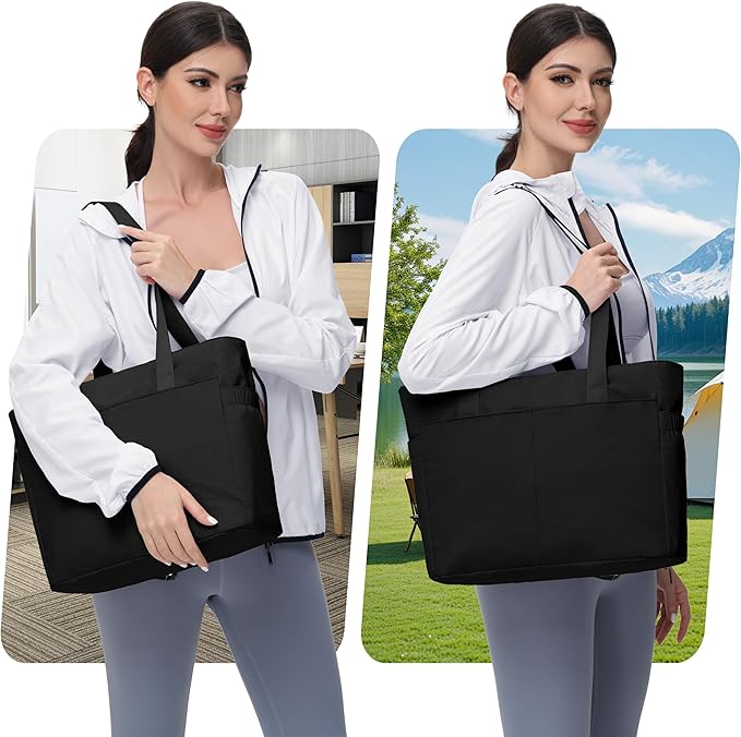 Women's Tote Bag with Zipper - Yoga Nurse Work Laptop Gym Dance Travel Diaper Bag with Compartments Multi Pocket