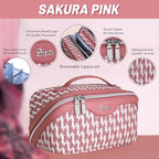 BOYATU Travel Makeup Bags for Women: Large Capacity Cosmetic Bag Set of 3 - Vegan Leather Make up Bags with Compartments - Wide Open Waterproof Toiletry Organizer Bag with Handle (P-03-Red)
