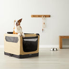 Amazon Basics Portable Folding Soft Dog Crate for Cat, Dog, Rabbit, Double Door with Mesh Ventilation, Collapsible, Easy to Set Up, Large 36" x 24" x 24", Tan