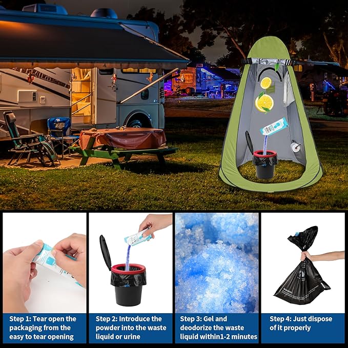 oceanengine Portable Toilet Bags Poo Gel Set, 8 Gallon Camping Toilet Bags with Portable Toilet Absorbent Gel, Compostable Portable Potty Bags for Camping Outdoor Hiking