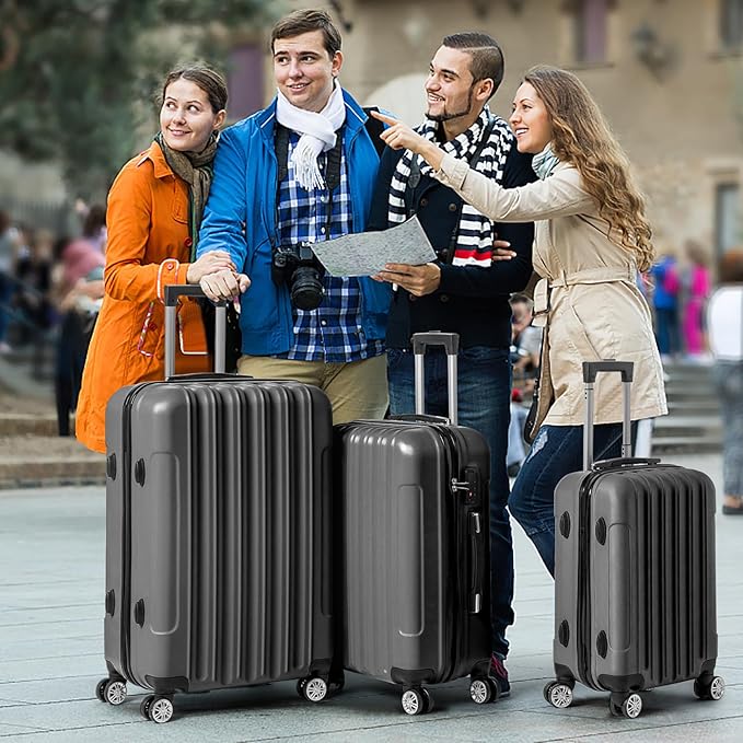 3 Piece Luggage Sets, Lightweight ABS Suitcase with 4 Spinner Wheels ＆ TSA Locks, Hardside Carry On Luggage Durable Suitcase Set for Family Travel Business - Dark Grey, 20/24/28