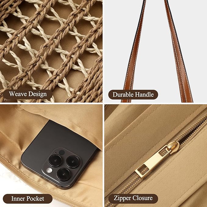 Trifabricy Beach Bags for Women, Summer Straw Bag, Woven Straw Beach Tote Bag Shoulder Handbags