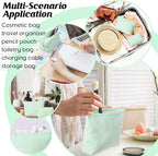 Huhumy 2 Pcs Makeup Bag Set Cute Cosmetic Pouch for Women Seersucker Travel Toiletry Bag Preppy Small Makeup Purse Pouch Aesthetic Skincare Brushes Storage Organizer for Valentine Women(Green)