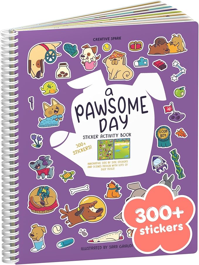 Dog 300+ Kids Sticker Book by Cupkin, Pawsome Day, Toddler Airplane Travel Coloring and Sticker Book, Road Trip Essentials, 8 Coloring Pages 8 Side by Side Scenes for Ages 2–8 Years
