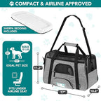 PetAmi Airline Approved Pet Carrier for Cats & Small Dogs, Soft Sided TSA Travel Carrier Bag Sherpa Bed, Breathable Mesh Ventilation, Collapsible Bowl, Fit Under Seat, Up to 18 lbs, Small Heather Gray