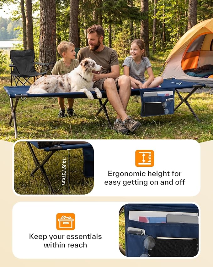 Sportneer Camping Cot, Military Cot Portable Camping Cots for Sleeping 78.3"x28.7"x14.6" Heavy Duty Folding Bed for Adults Teen Outdoor Travel Camping Tent Lounge Office Support 330 Lbs