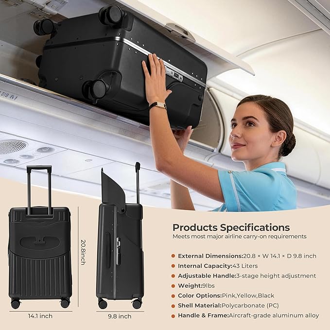 20" Ride-On Luggage with Child Seat, Hardside Carry-On Suitcase with Shockproof 360° Silent Spinner Wheels, TSA Lock, Kids & Adults & Busy Moms