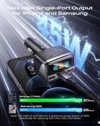 105W USB C Car Charger with Digital Color Display, 3-Port Fast Charging Cigarette Lighter Adapter for iPhone 17/16/15 Pro Max, Samsung S26, Travel Car Accessories Gifts for Men Women + 3FT USB-C Cable