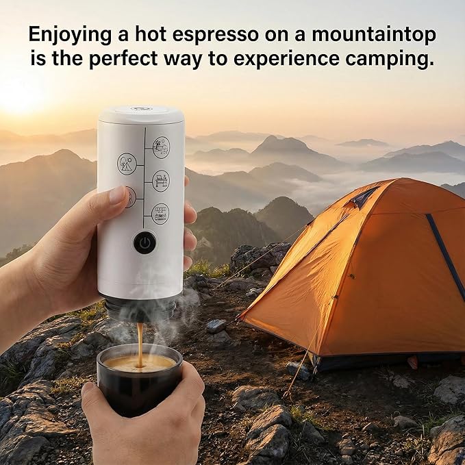 Portable Espresso Machine Mini 12V Rechargeable 3-in-1 Multi-Function Electric Coffee Machine One Key Extraction Compatible with NS & DG Capsules and Ground Coffee for Office Home (White)