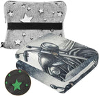High Way Motorcycles Travel Blanket Glowing in The Dark, Soft 2 in 1 Airplane Blanket 65" x 55", Foldable as Pillow, Luggage Sleeve & Backpack Clip