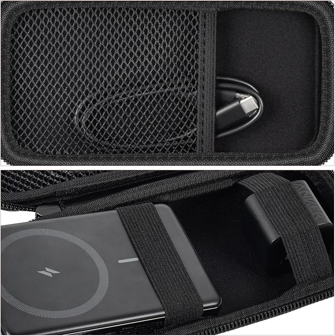 Case for Anker Magnetic Battery 10,000mAh Foldable Wireless Portable Charger, 633/622/621/321 5,000mAh Power Bank (MagGo) Holder, Storage for Baseus Power Delivery -Case Only (Black, Large)
