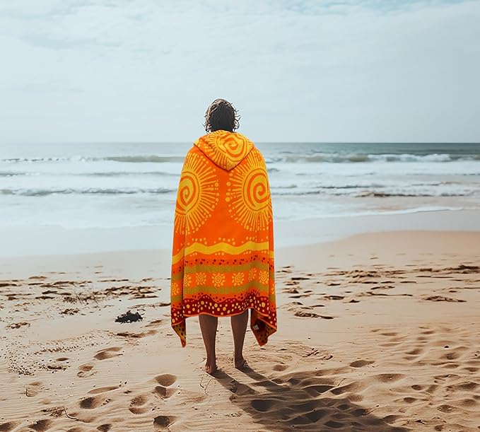 COTTON CRAFT Hooded Beach Towel – Oversized 39 x 68 Towel with Hood for Adults - 100% Cotton Velour Terry Jacquard Towel - Pool Bath Wrap - 450 GSM Soft Absorbent Quick Dry – Sunshine Orange Yellow