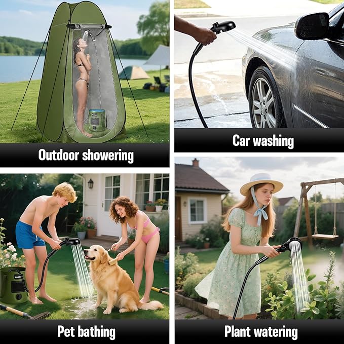 Portable Camping Shower, 6000mAh Rechargeable Shower Pump, Large Capacity Foldable Bucket, 6' 7" Filtered Shower Head, Summer Beach, Outdoor Camp Showering, Hiking, Pet Bath, RV Car Wash, Water Plant