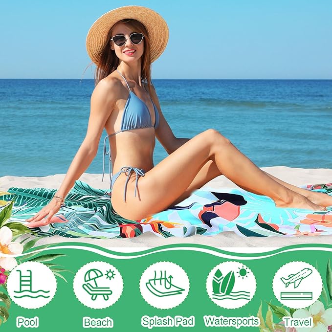 FuWeave 6 Pcs 72 x 36 Microfiber Oversized Beach Towels Large Absorbent Thin Compact Lightweight Sand Free Quick Dry Towels Pack for Travel Pool Yoga Gym Sports Beach Accessories(Hawaii)
