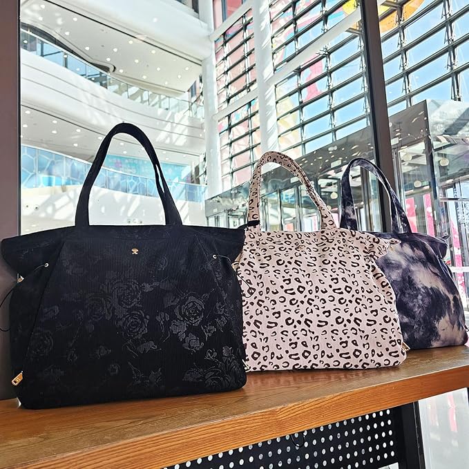 ESVAN Corduroy Yoga Tote Bag Gifts for Women Drawstring Yoga Mat Bag for Office Workout Travel Carryall Pilates Gym