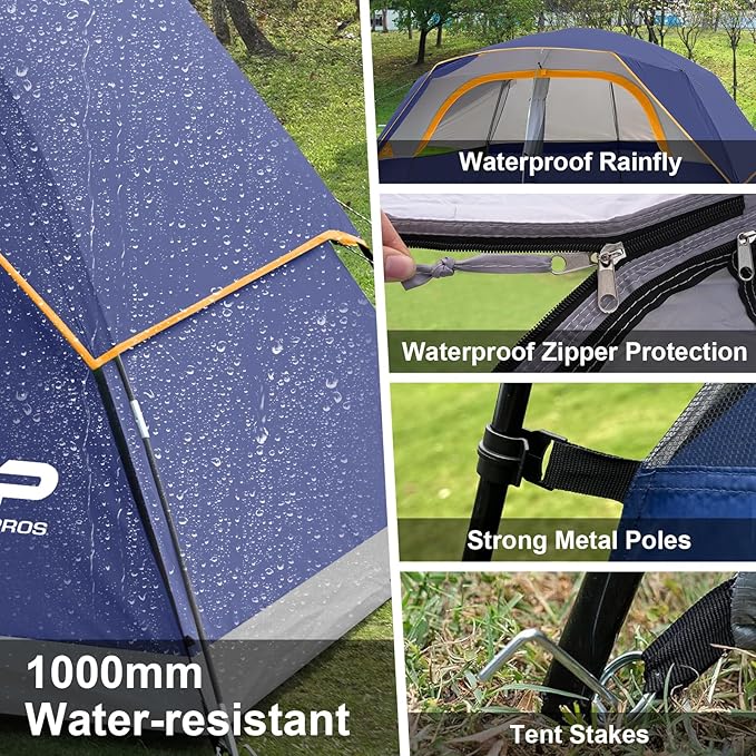 CAMPROS CP Upgraded 6/8 Person Camping Tents, Waterproof Windproof Family Tent with Larger Mesh Windows & Door, Double Layer, Easy Set Up, All-Season Dome Tent with Top Rainfly & Carry Bag