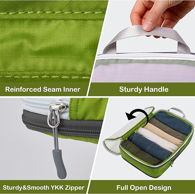 Cipway Compression Packing Cubes Mesh, Lightweight Luggage Organizer Bags with Laundry Bag,Toiletries Bag and Shoe Bag, Travel Essentials for Carry on Suitcase（8 Pcs,Green）