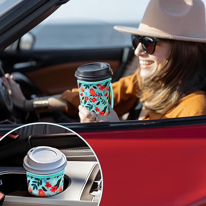 KJQJLY 3 Pack Reusable Iced Coffee Sleeves for Iced Coffee Cups or Drinks Reusable Neoprene Insulated Sleeves for Hot and Cold Drinks from Starbucks, Dunkin, And More (Bird)