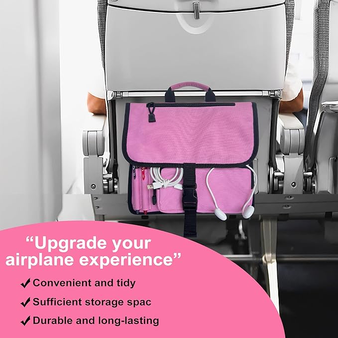 Airplane Seat Storage Pocket, International Travel Essentials,Airplane Pocket Organizer, Airplane Travel Accessories,Removable Toiletry Bag Designed (pink)